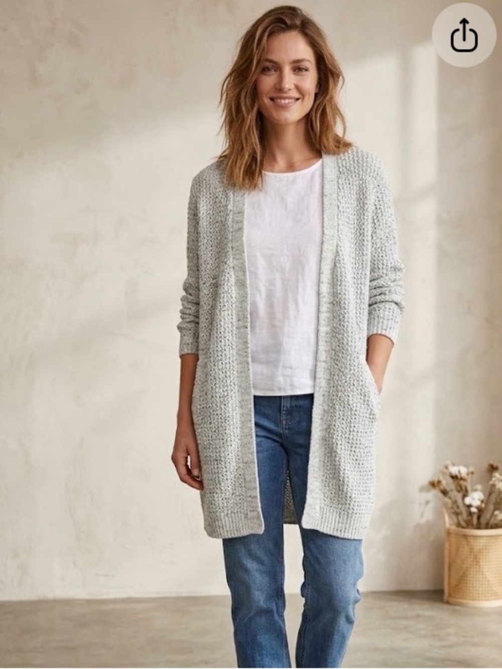 J-Jill Open-Front Light Gray Knit Cardigan size S
